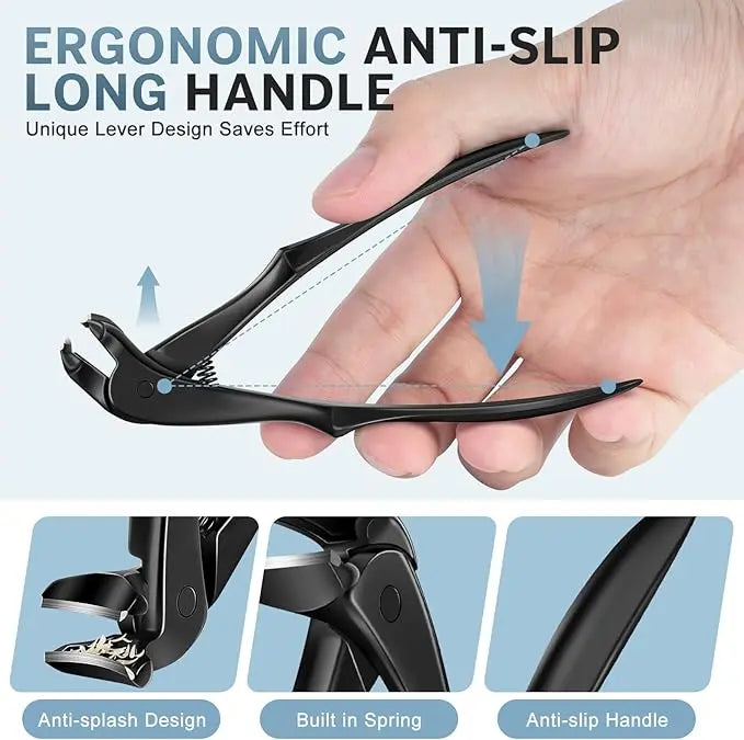 Extra-long handle nail clippers - elderly nail clippers - enhanced nail scissors suitable for thick and hard nails - curved toe nail clippers - wide-opening anti-splash design with storage compartment - precision stainless steel one-piece molding
