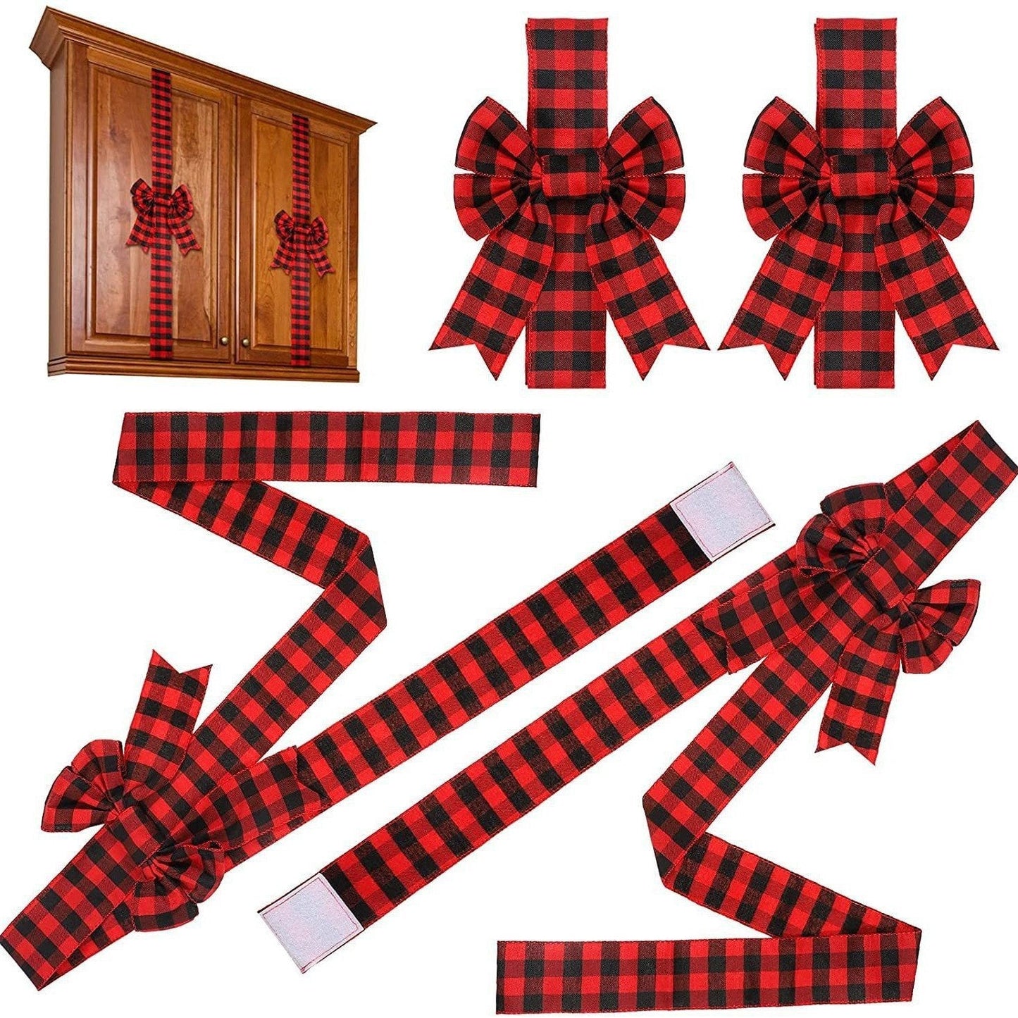 ๐ Red Christmas Cabinet Ribbon Bows โ Large Red Bows for Door, Kitchen & Locker Decor ๐