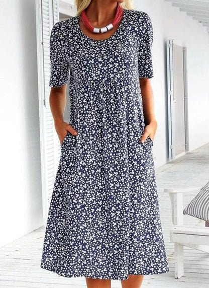 🎁2024 New Year Hot Sale🎁Casual Women Scoop Neck Floral Dress (8 Colors with Pockets)