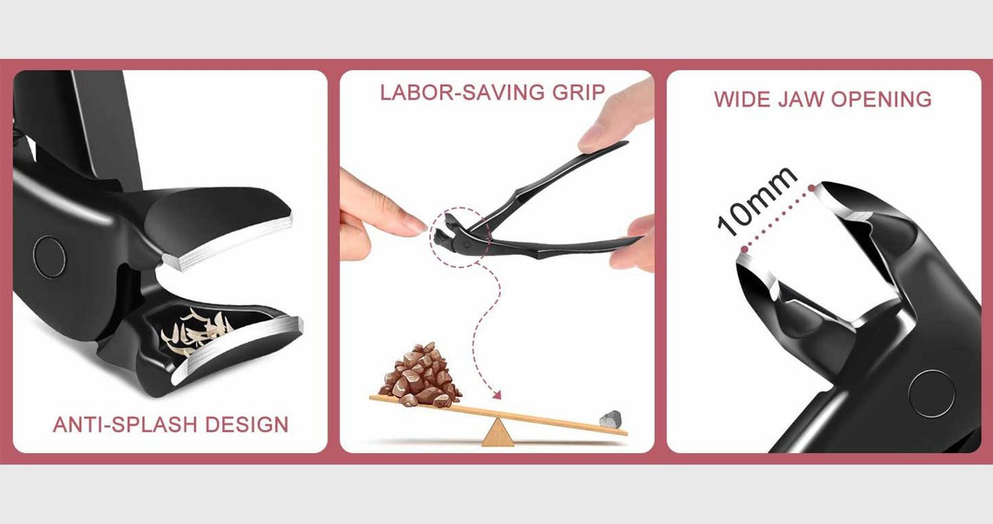 Extra-long handle nail clippers - elderly nail clippers - enhanced nail scissors suitable for thick and hard nails - curved toe nail clippers - wide-opening anti-splash design with storage compartment - precision stainless steel one-piece molding