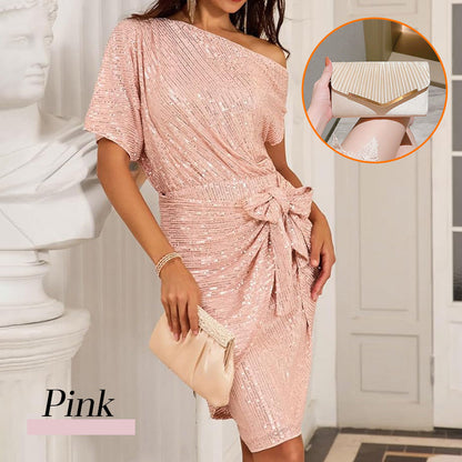 💃Last Day Sales - 50% OFF🎉Women's One Shoulder Sequin Sparkling Party Club Dress✨