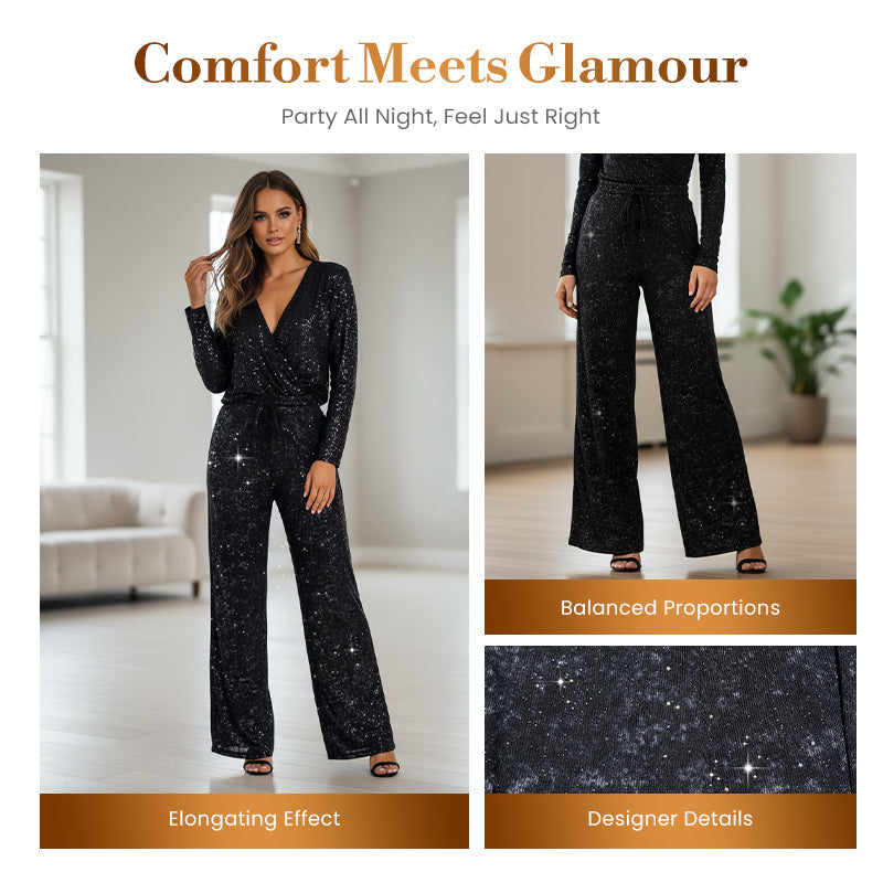 📢📢50 % OFF !!🎅Women's Sequin Sparkle Wide Leg Pants with Elastic Waistband