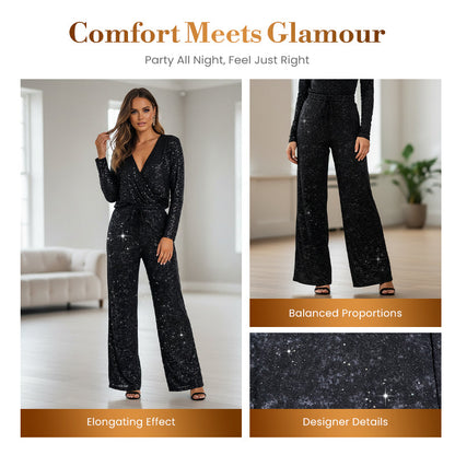 📢📢50 % OFF !!🎅Women's Sequin Sparkle Wide Leg Pants with Elastic Waistband