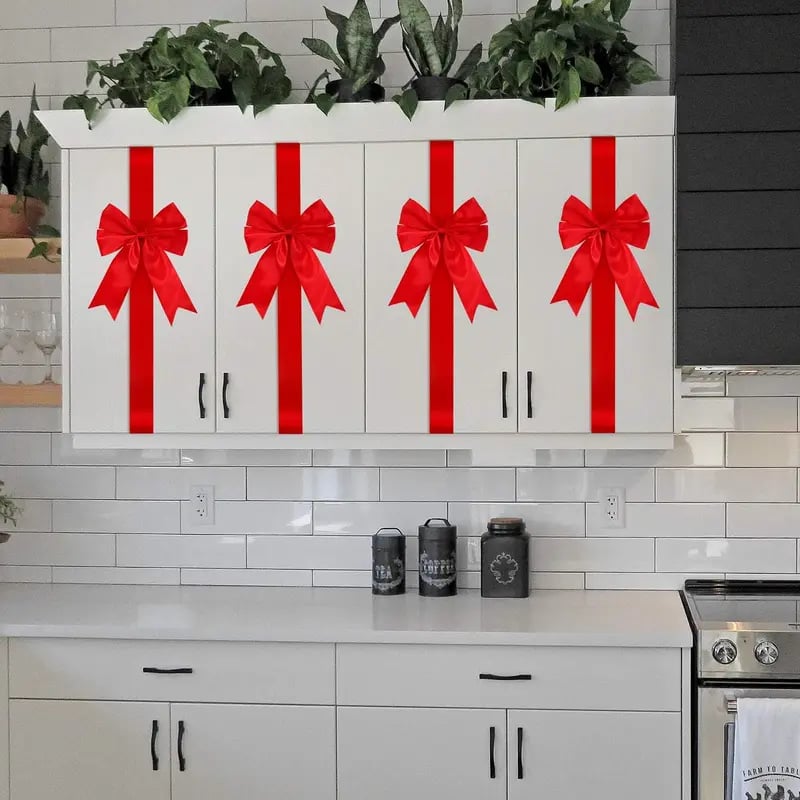 🎀 Red Christmas Cabinet Ribbon Bows – Large Red Bows for Door, Kitchen & Locker Decor 🎄
