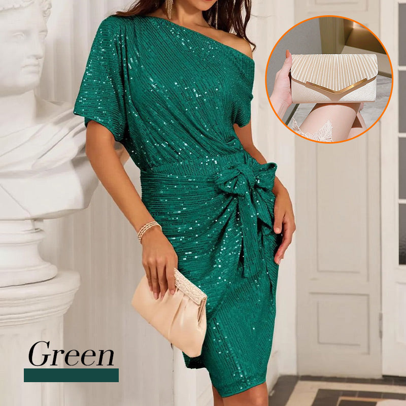 💃Last Day Sales - 50% OFF🎉Women's One Shoulder Sequin Sparkling Party Club Dress✨