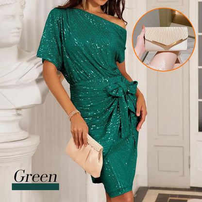 💃Last Day Sales - 50% OFF🎉Women's One Shoulder Sequin Sparkling Party Club Dress✨