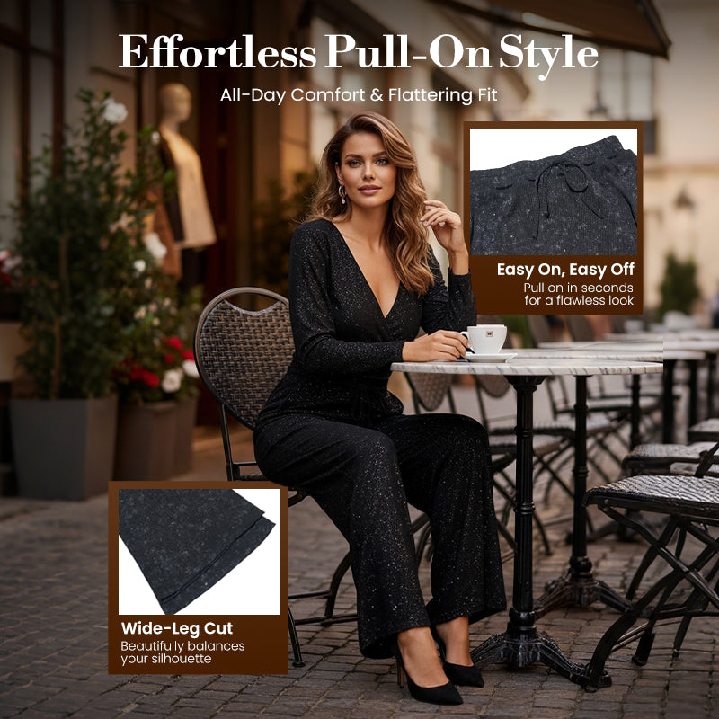 📢📢50 % OFF !!🎅Women's Sequin Sparkle Wide Leg Pants with Elastic Waistband
