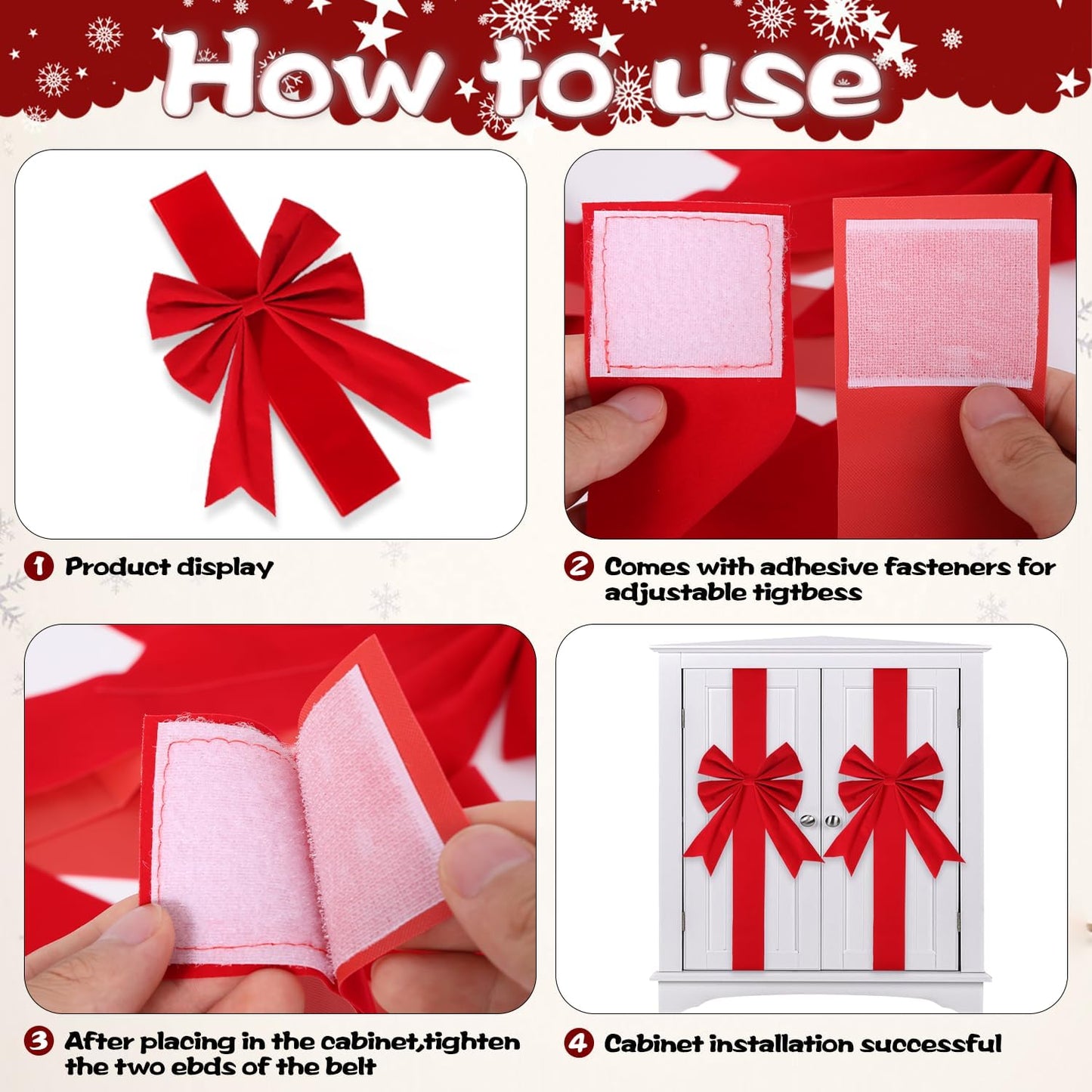 🎀 Red Christmas Cabinet Ribbon Bows – Large Red Bows for Door, Kitchen & Locker Decor 🎄