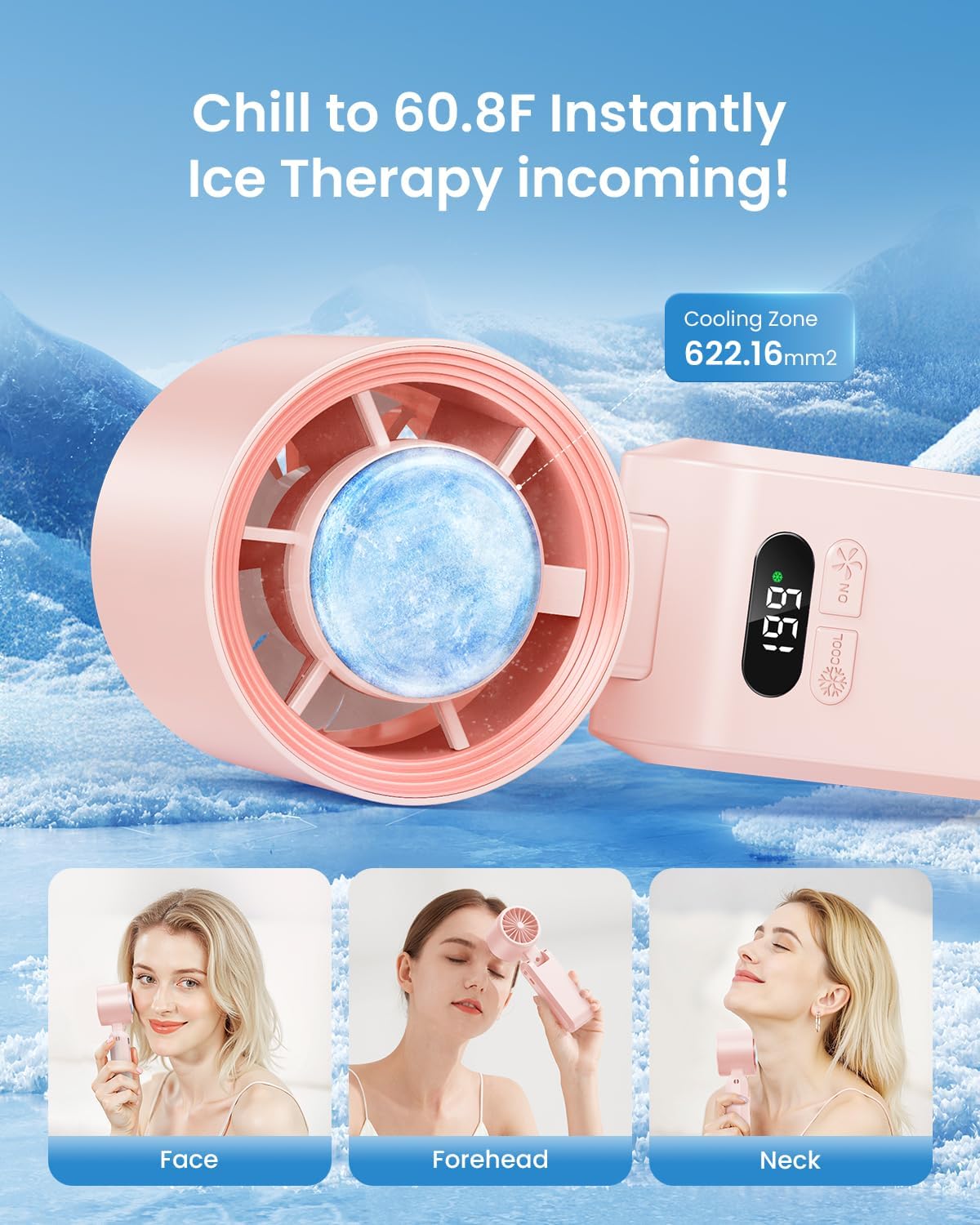 Handheld Portable Turbo Fan with Ice Cooler, Speed (1-199) Rechargeable Personal Fan[20000 RPM] Small Pocket Fans for Travel/Outdoor/Home/Office