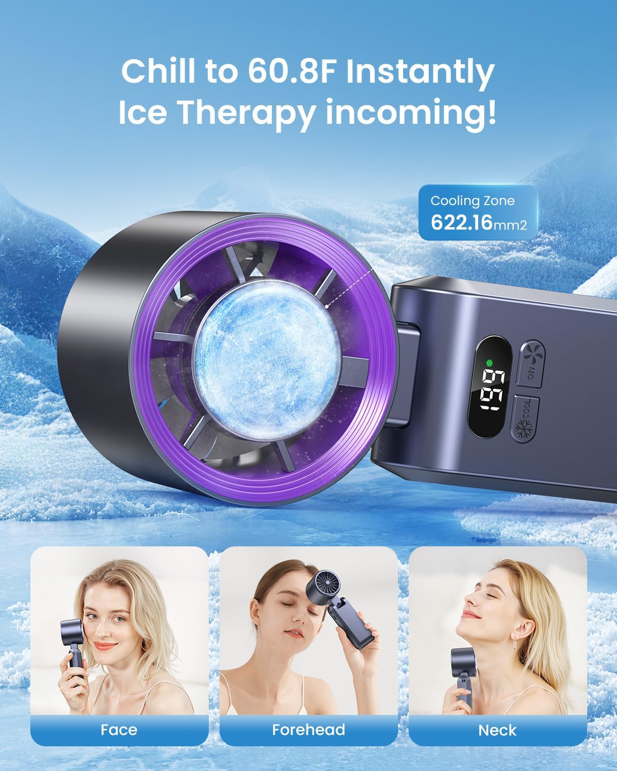 Handheld Portable Turbo Fan with Ice Cooler, Speed (1-199) Rechargeable Personal Fan[20000 RPM] Small Pocket Fans for Travel/Outdoor/Home/Office
