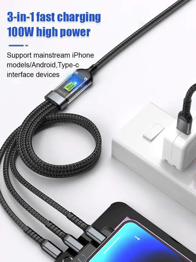 💥Limited Time 50% OFF🔥⚡Transparent Luminous 3-in-1 Super Fast Charging Cable