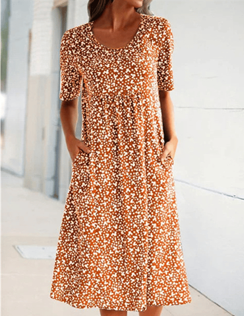 🎁2024 New Year Hot Sale🎁Casual Women Scoop Neck Floral Dress (8 Colors with Pockets)