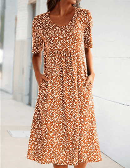 🎁2024 New Year Hot Sale🎁Casual Women Scoop Neck Floral Dress (8 Colors with Pockets)
