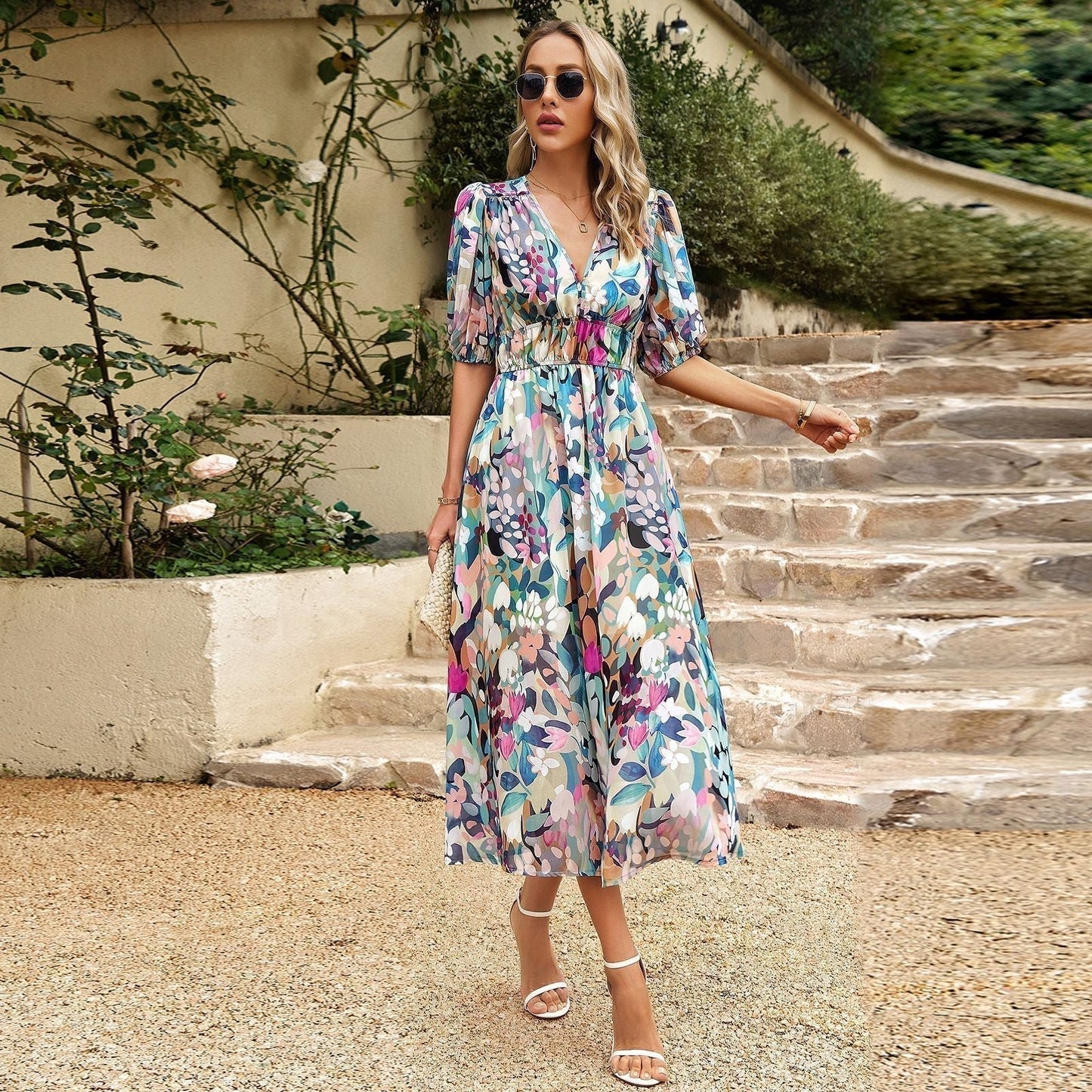 V-neck Elegant Casual Printed Dress💖Free Shipping