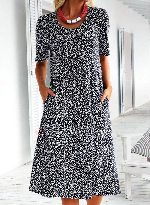 🎁2024 New Year Hot Sale🎁Casual Women Scoop Neck Floral Dress (8 Colors with Pockets)