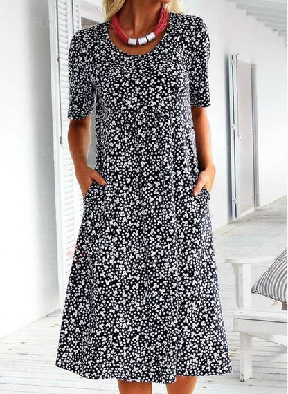 🎁2024 New Year Hot Sale🎁Casual Women Scoop Neck Floral Dress (8 Colors with Pockets)