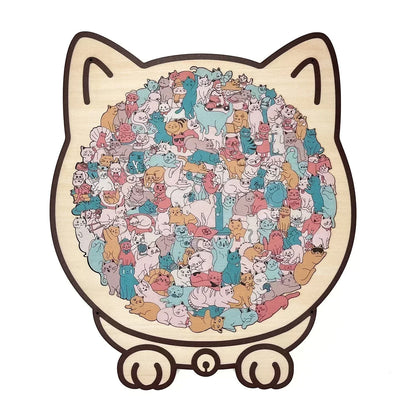 🎁Christmas Sale 50% OFF🎅135-Piece Morandi-Colored Cat Shaped Wooden Jigsaw Puzzle