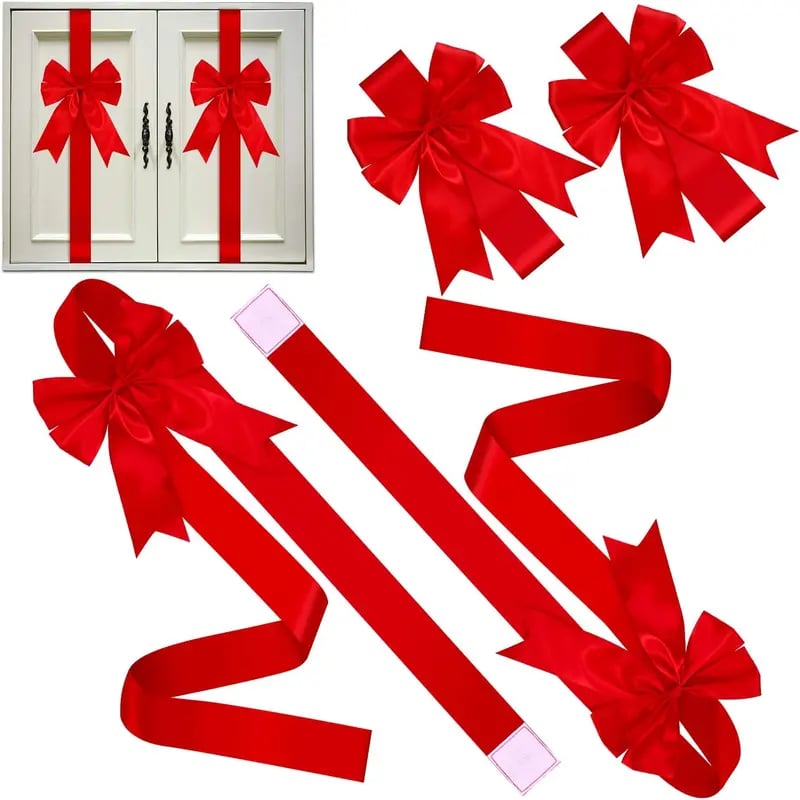 🎀 Red Christmas Cabinet Ribbon Bows – Large Red Bows for Door, Kitchen & Locker Decor 🎄