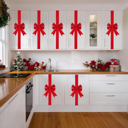 🎀 Red Christmas Cabinet Ribbon Bows – Large Red Bows for Door, Kitchen & Locker Decor 🎄