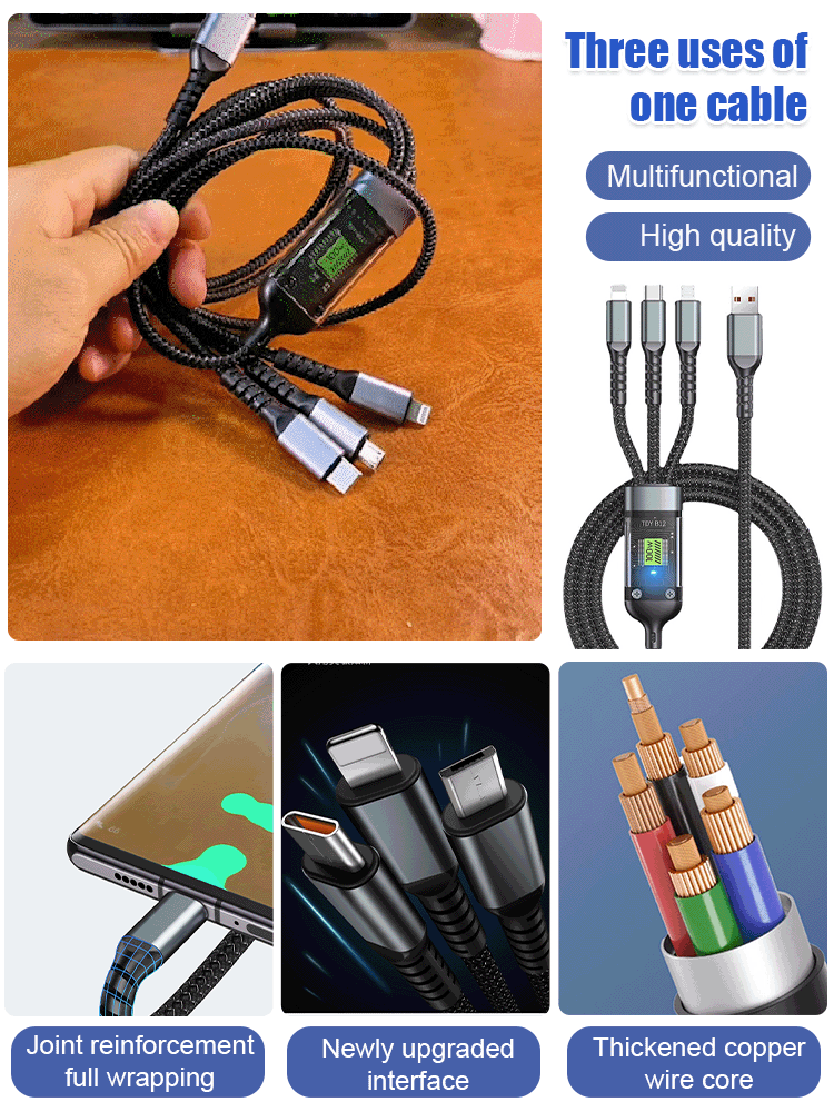 🎉Limited Time Buy 1 Get 1 Free🎉Transparent Luminous Super Fast Charging 3-in-1 Data Cable⚡