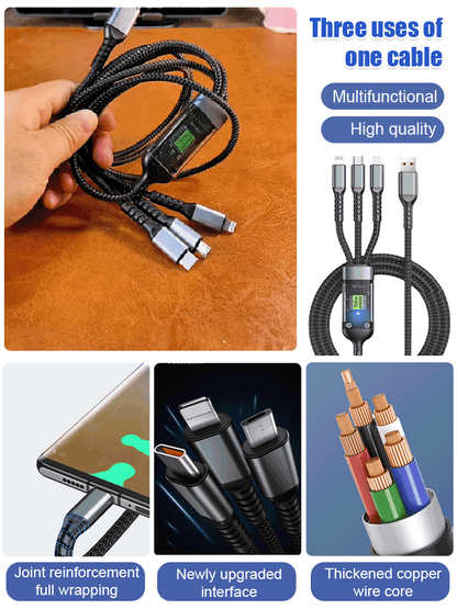 🎉Limited Time Buy 1 Get 1 Free🎉Transparent Luminous Super Fast Charging 3-in-1 Data Cable⚡