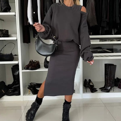 🌟Chic & Cozy! Women's Sweatshirt + Sleeveless Dress 2-Piece Set