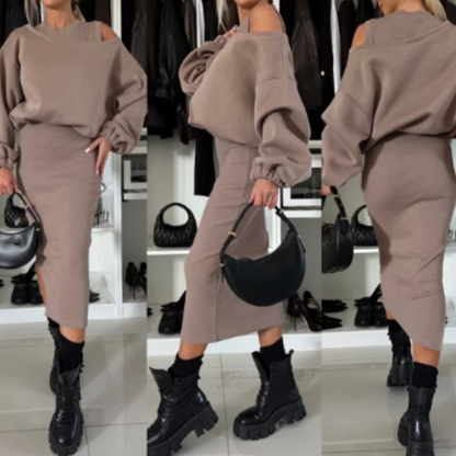 🌟Chic & Cozy! Women's Sweatshirt + Sleeveless Dress 2-Piece Set