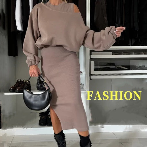 🌟Chic & Cozy! Women's Sweatshirt + Sleeveless Dress 2-Piece Set