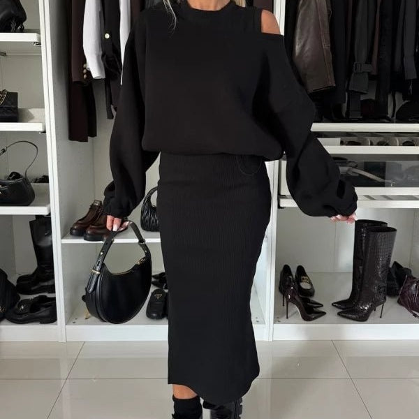 🌟Chic & Cozy! Women's Sweatshirt + Sleeveless Dress 2-Piece Set
