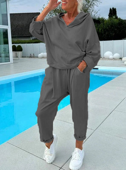 🍁Autumn New Releases🍁Women's Two-Piece Solid Color Hooded Sweatshirt Set
