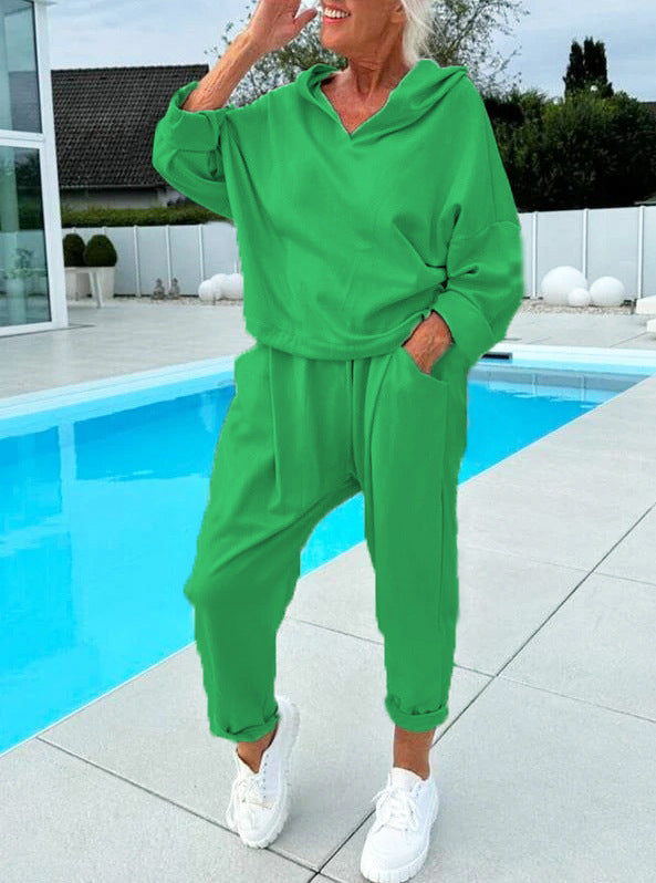 🍁Autumn New Releases🍁Women's Two-Piece Solid Color Hooded Sweatshirt Set