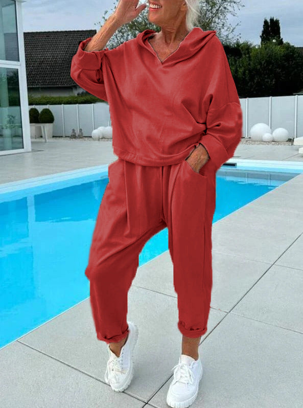 🍁Autumn New Releases🍁Women's Two-Piece Solid Color Hooded Sweatshirt Set