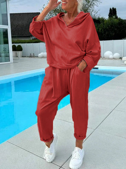 🍁Autumn New Releases🍁Women's Two-Piece Solid Color Hooded Sweatshirt Set