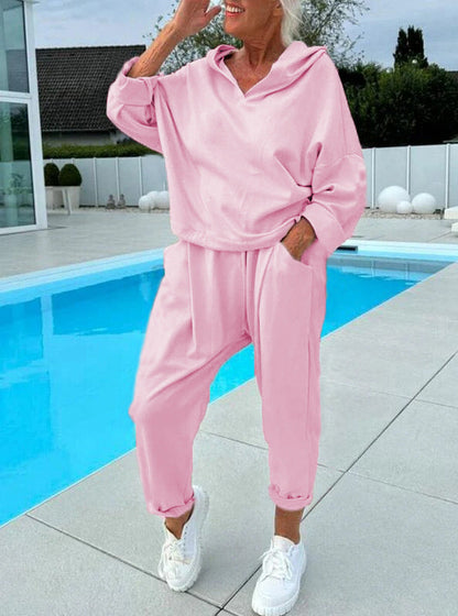 🍁Autumn New Releases🍁Women's Two-Piece Solid Color Hooded Sweatshirt Set