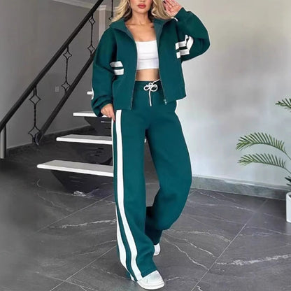 🔥🖤Black Friday Sale:50% OFF🔥Women's Striped Zipper Jacket & Casual Pants 2-Piece Set