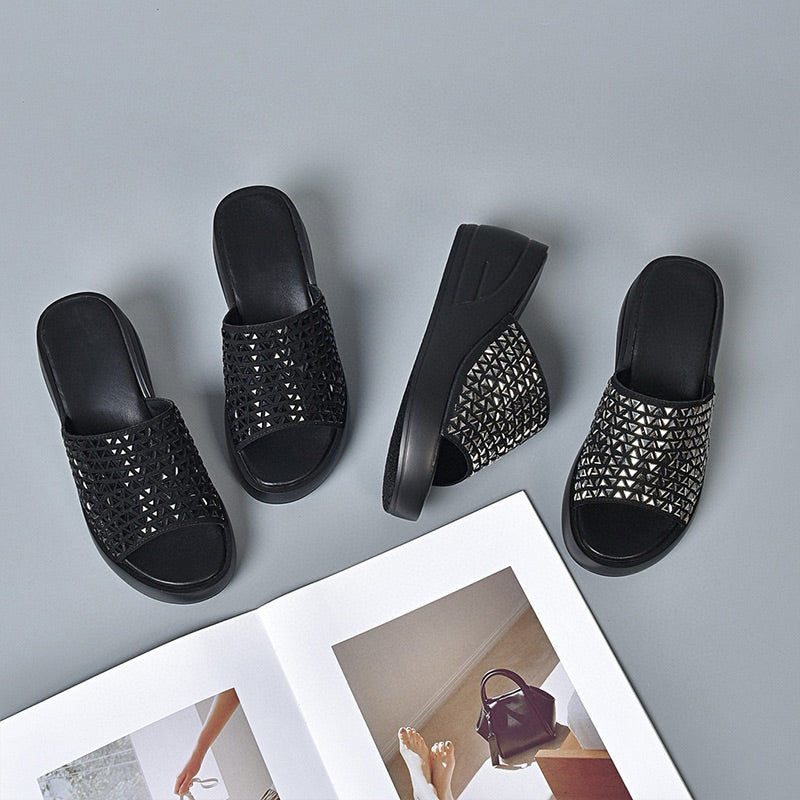 Women's Shiny Wedge Slide Sandals