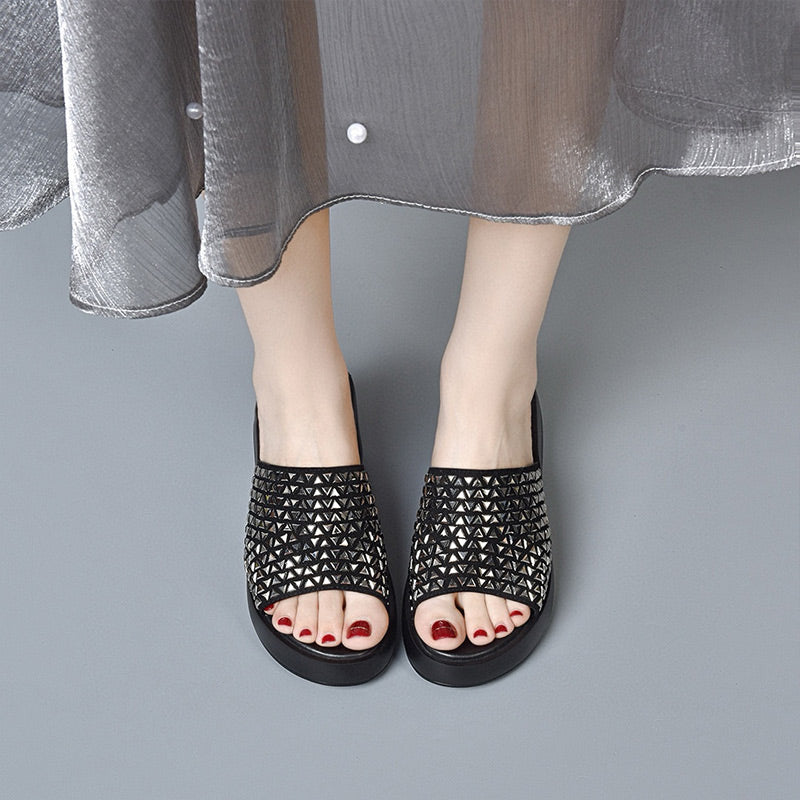 Women's Shiny Wedge Slide Sandals