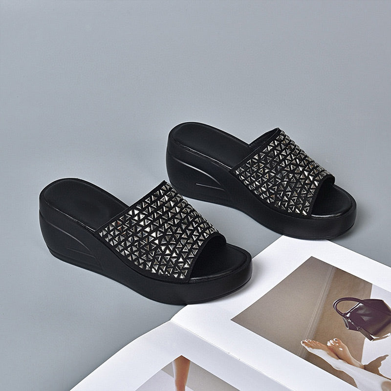 Women's Shiny Wedge Slide Sandals