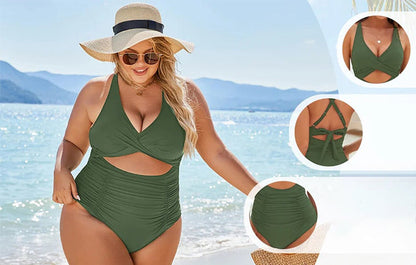 🔥HOT SALE 49% OFF🔥Womens Push-up Tummy Control Bathing Suits V-neck Cutout Swimsuits
