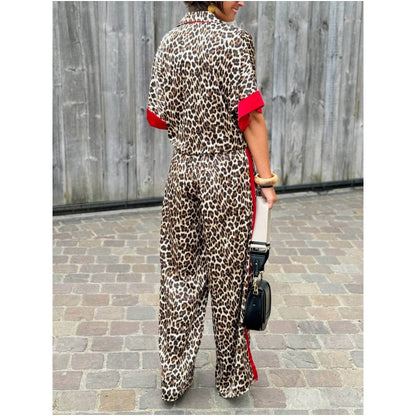 🌸Spring Hot Sale 49% OFF💐 Women's 2-Piece Leopard Print Outfit Button-Down Shirt & Wide-Leg Pants
