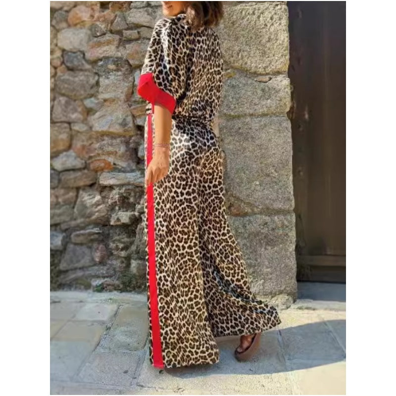 🌸Spring Hot Sale 49% OFF💐 Women's 2-Piece Leopard Print Outfit Button-Down Shirt & Wide-Leg Pants