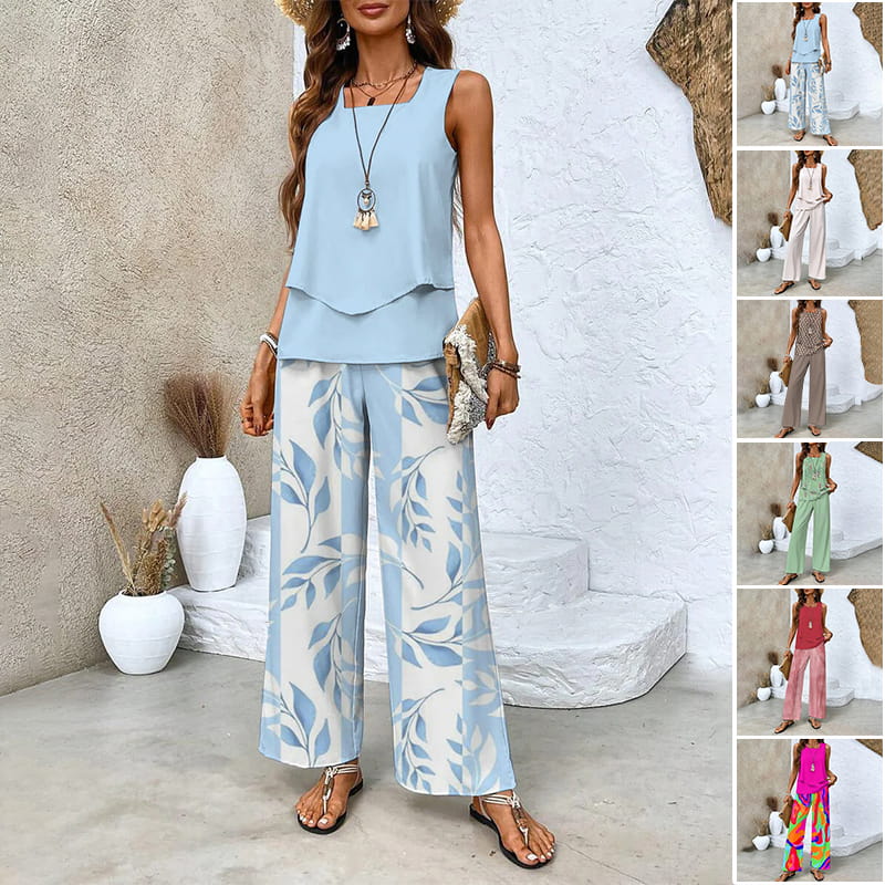 🔥Mother's Day Hot Sale 50% OFF🌺Women’s Trendy Print 2 Piece Outfits Sleeveless Top & Pants