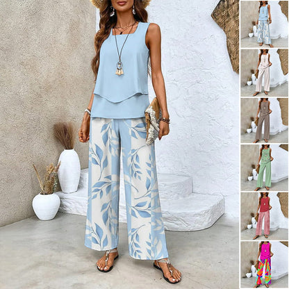 🔥Mother's Day Hot Sale 50% OFF🌺Women’s Trendy Print 2 Piece Outfits Sleeveless Top & Pants