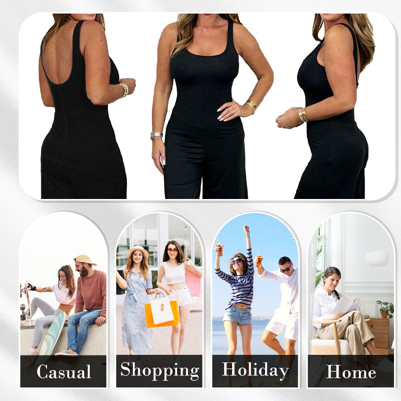 Women's Sexy U Neck Backless Wide Leg Jumpsuit