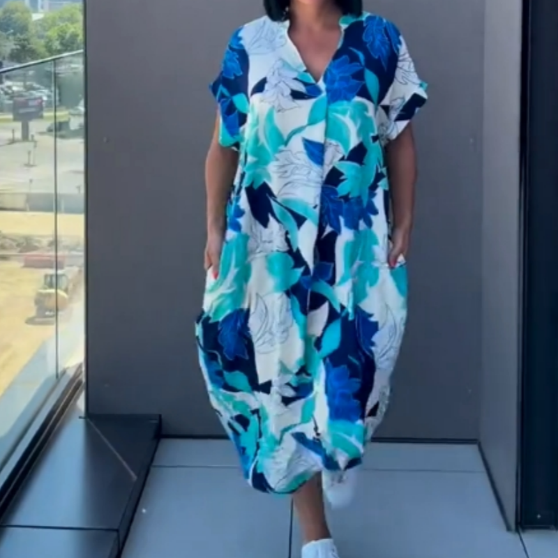 💃👗Effortlessly Chic💖 Women's Printed V - Neck Casual Elegant Dress