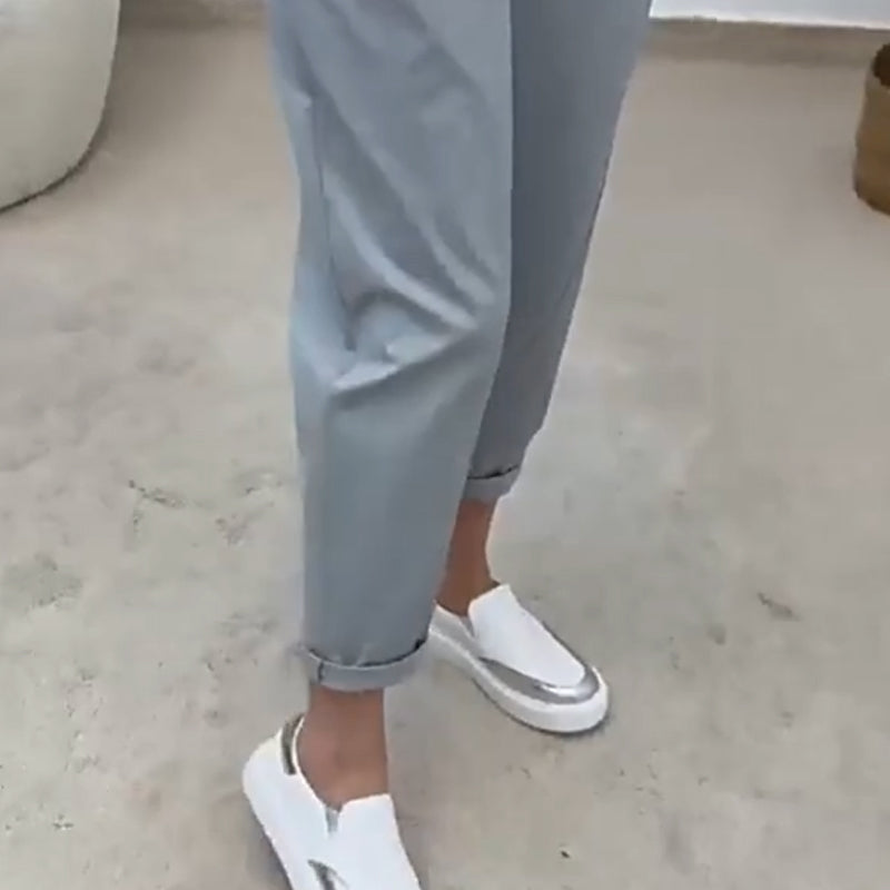 Women’s Solid Short-Sleeve Tops ＆ Pants Two-Piece Set