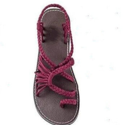 Flat sandals with braided strap for women