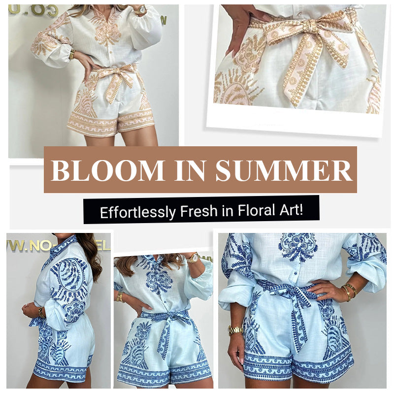 Floral Print Shirt & Shorts Two-Piece Set