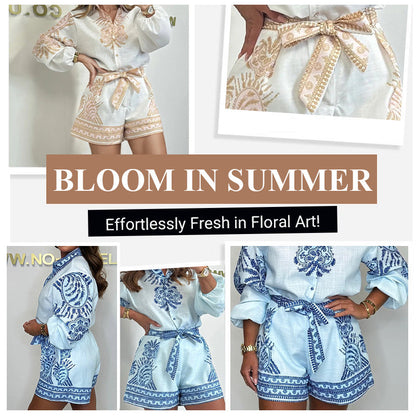 Floral Print Shirt & Shorts Two-Piece Set