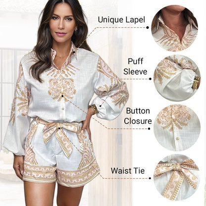 Floral Print Shirt & Shorts Two-Piece Set